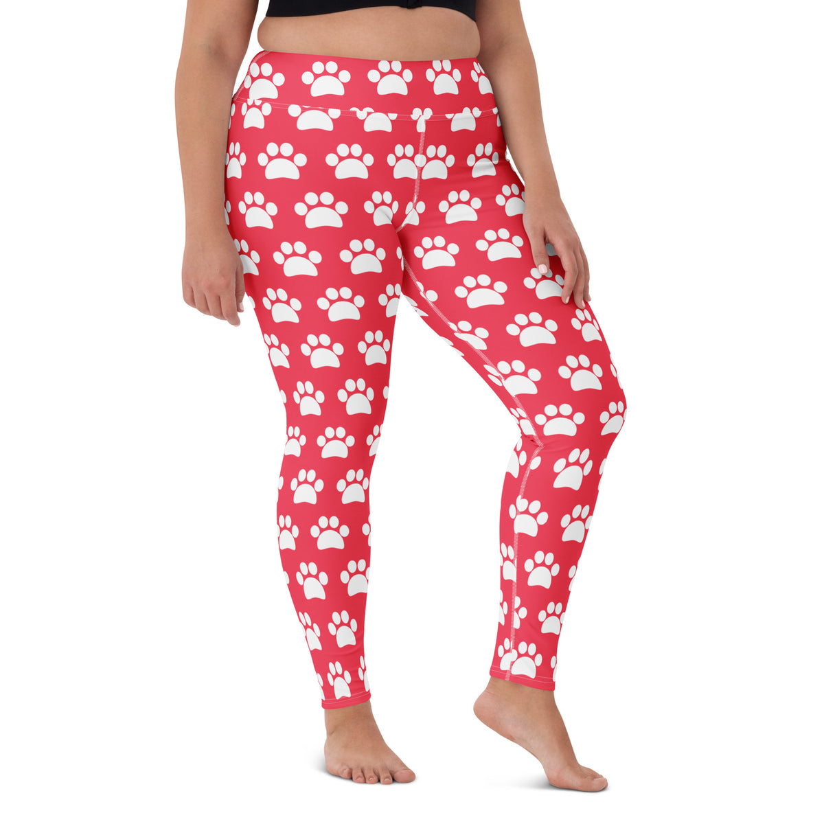Women's Bright Pink Paw Print Buttery Soft Yoga Leggings - Quick Drying, High Waisted Comfort