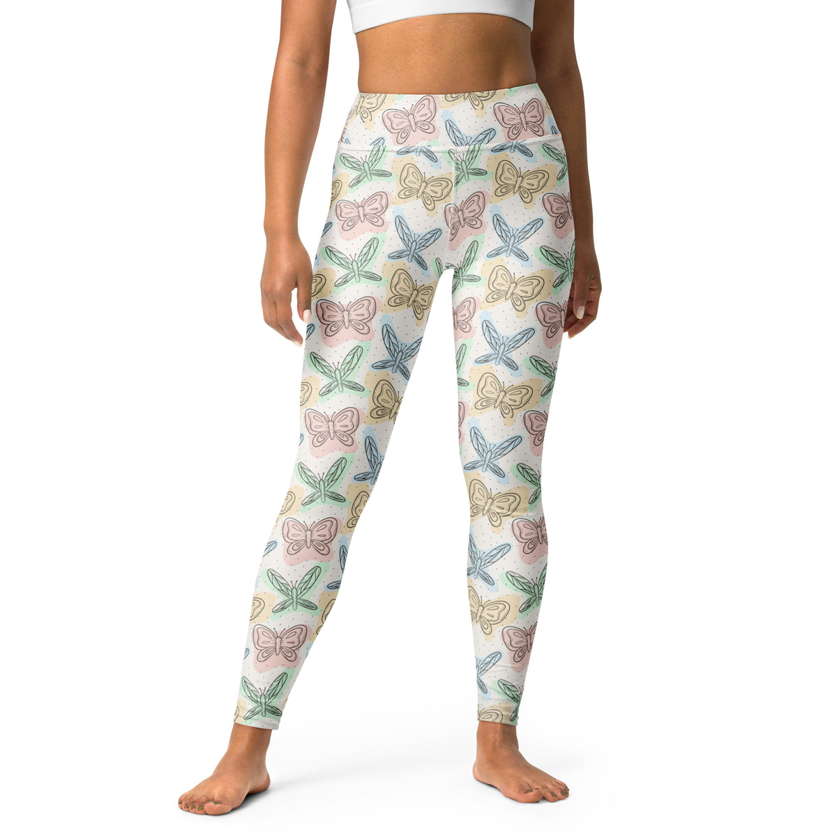 Women's Pastel Butterflies & Dragonflies Buttery Soft Yoga Leggings - Quick Drying, High Waisted Comfort