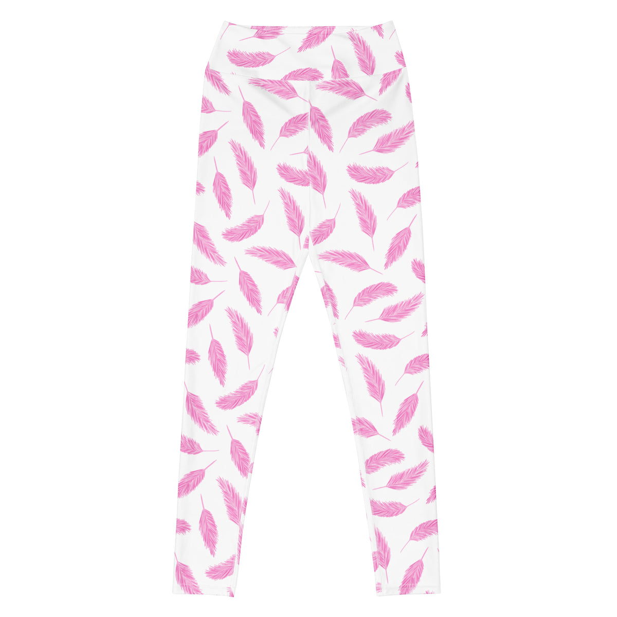 Women's Pink Flamingo Feathers Buttery Soft Yoga Leggings - Quick Drying, High Waisted Comfort