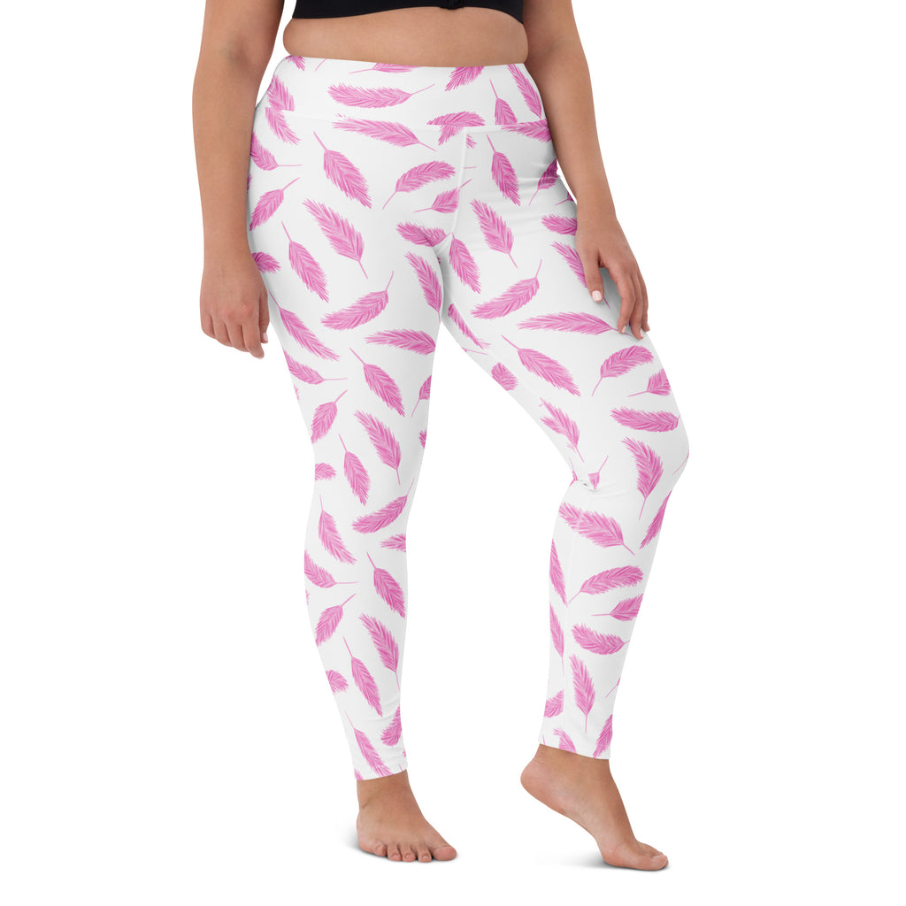 Women's Pink Flamingo Feathers Buttery Soft Yoga Leggings - Quick Drying, High Waisted Comfort