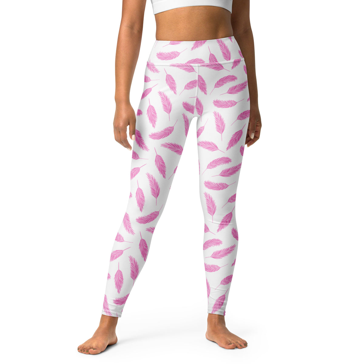 Women's Pink Flamingo Feathers Buttery Soft Yoga Leggings - Quick Drying, High Waisted Comfort