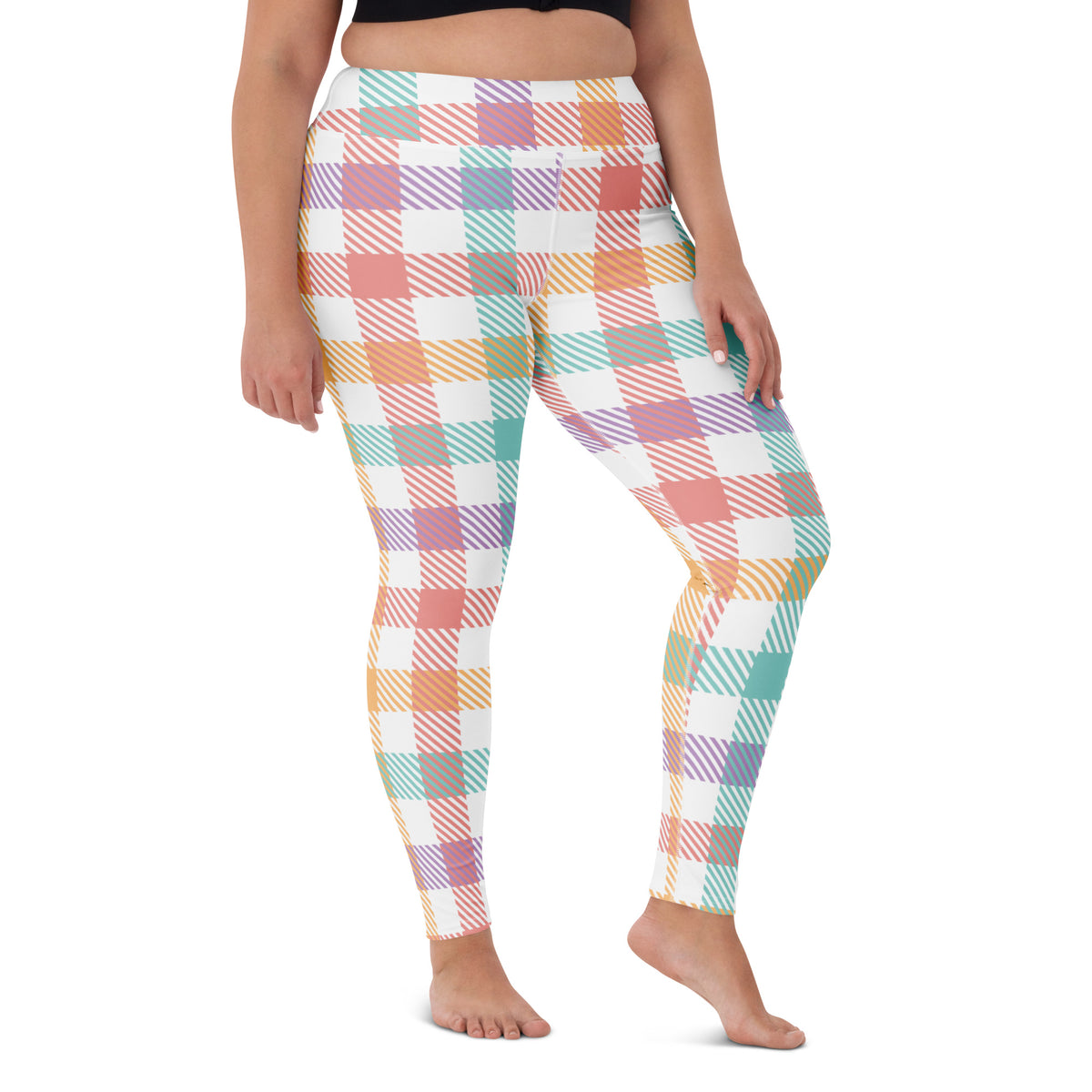 Women's Colorful Pastel Plaid Buttery Soft Yoga Leggings - Quick Drying, High Waisted Comfort