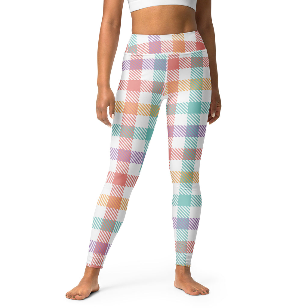 Women's Colorful Pastel Plaid Buttery Soft Yoga Leggings - Quick Drying, High Waisted Comfort