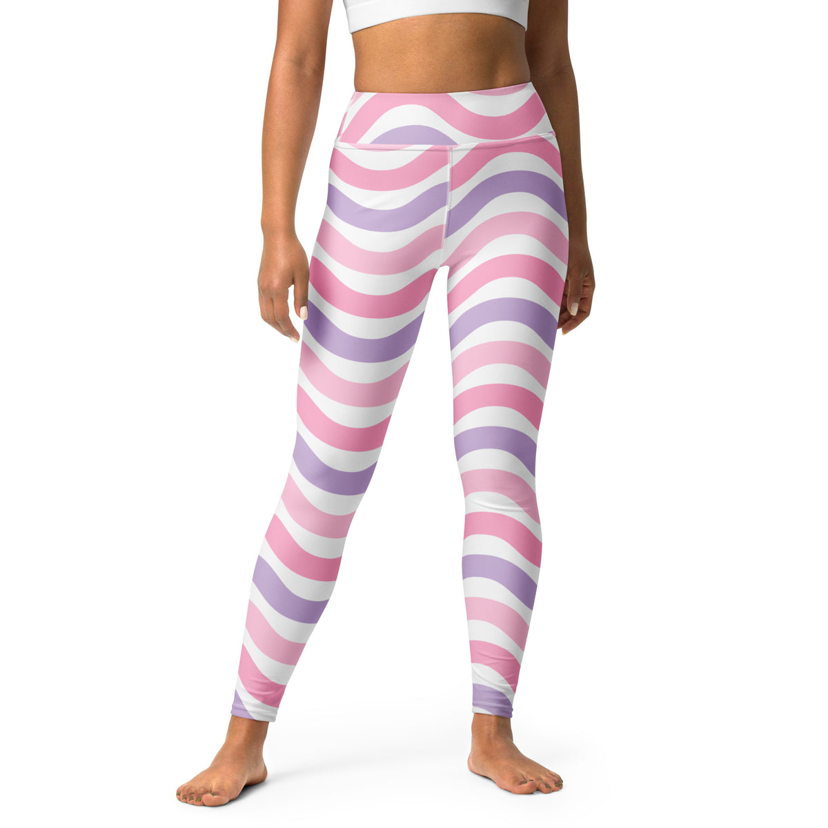 Women's Pink Purple Wavy Stripe Buttery Soft Yoga Leggings - Quick Drying, High Waisted Comfort