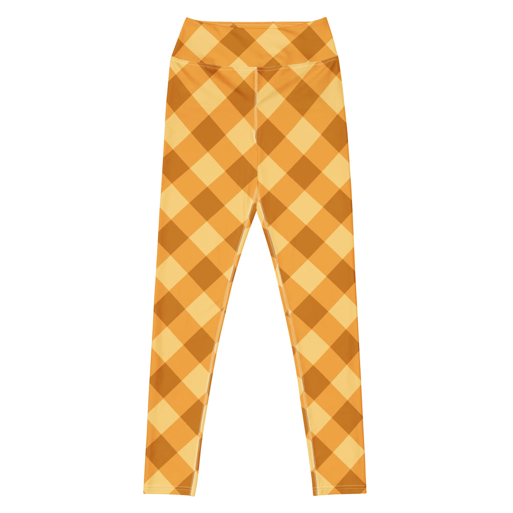 Women's Orange Plaid Buttery Soft Yoga Leggings - Quick Drying, High Waisted Comfort
