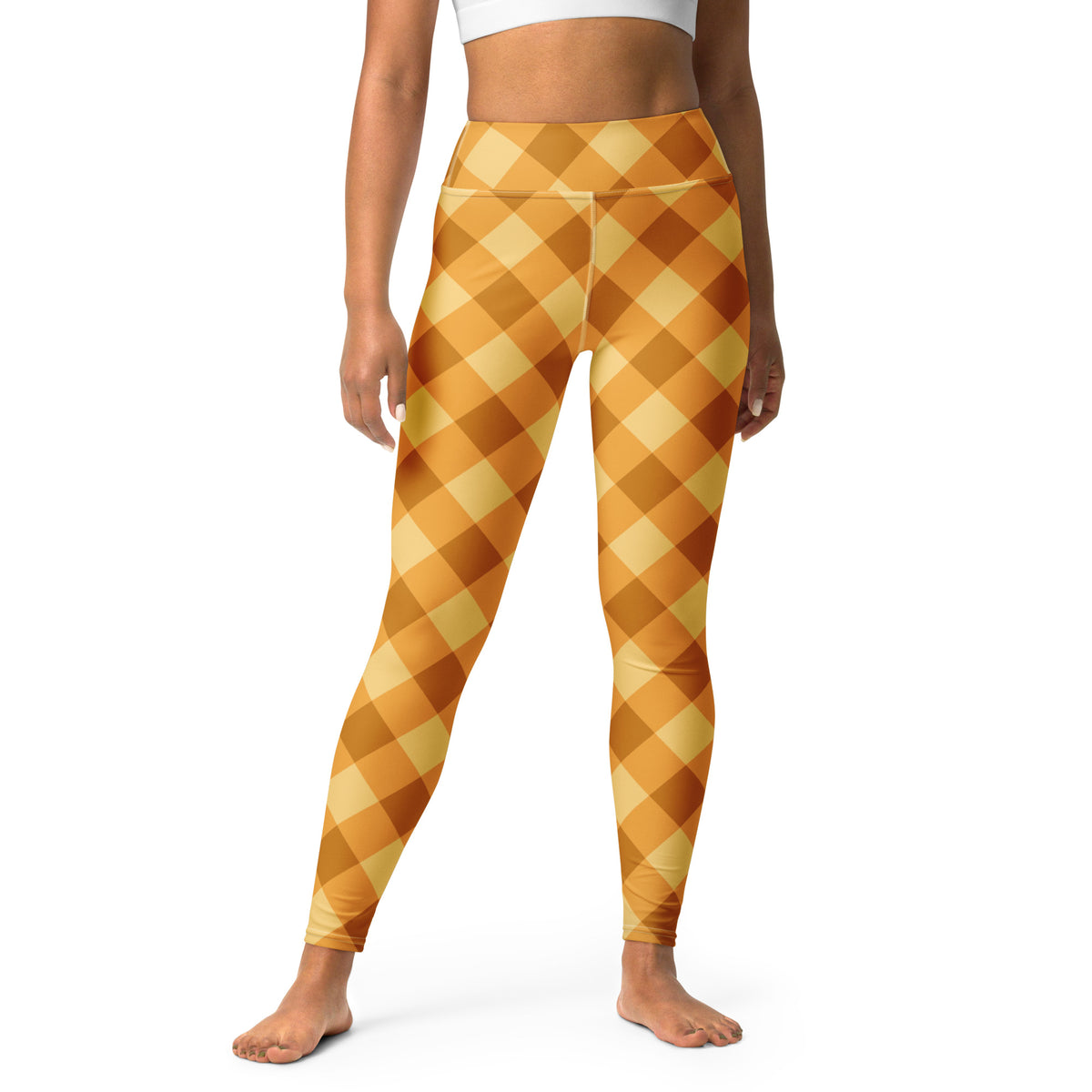 Women's Orange Plaid Buttery Soft Yoga Leggings - Quick Drying, High Waisted Comfort