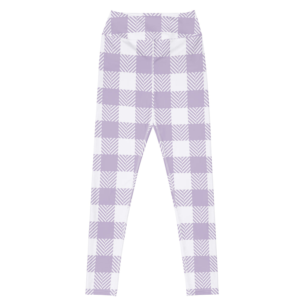 Women's Lavender Purple Plaid Buttery Soft Yoga Leggings - Quick Drying, High Waisted Comfort