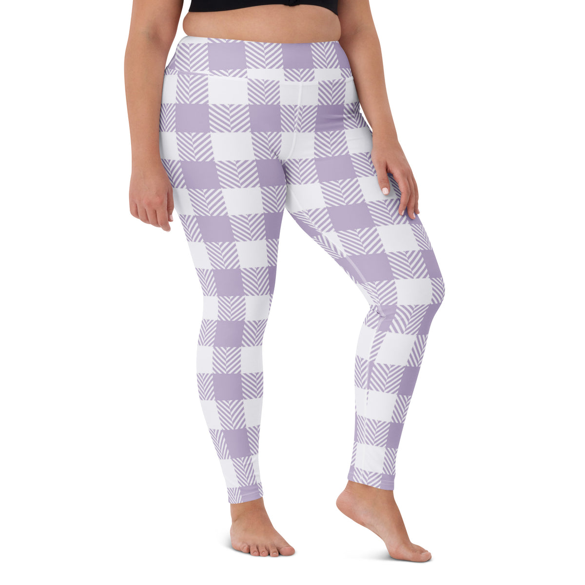 Women's Lavender Purple Plaid Buttery Soft Yoga Leggings - Quick Drying, High Waisted Comfort