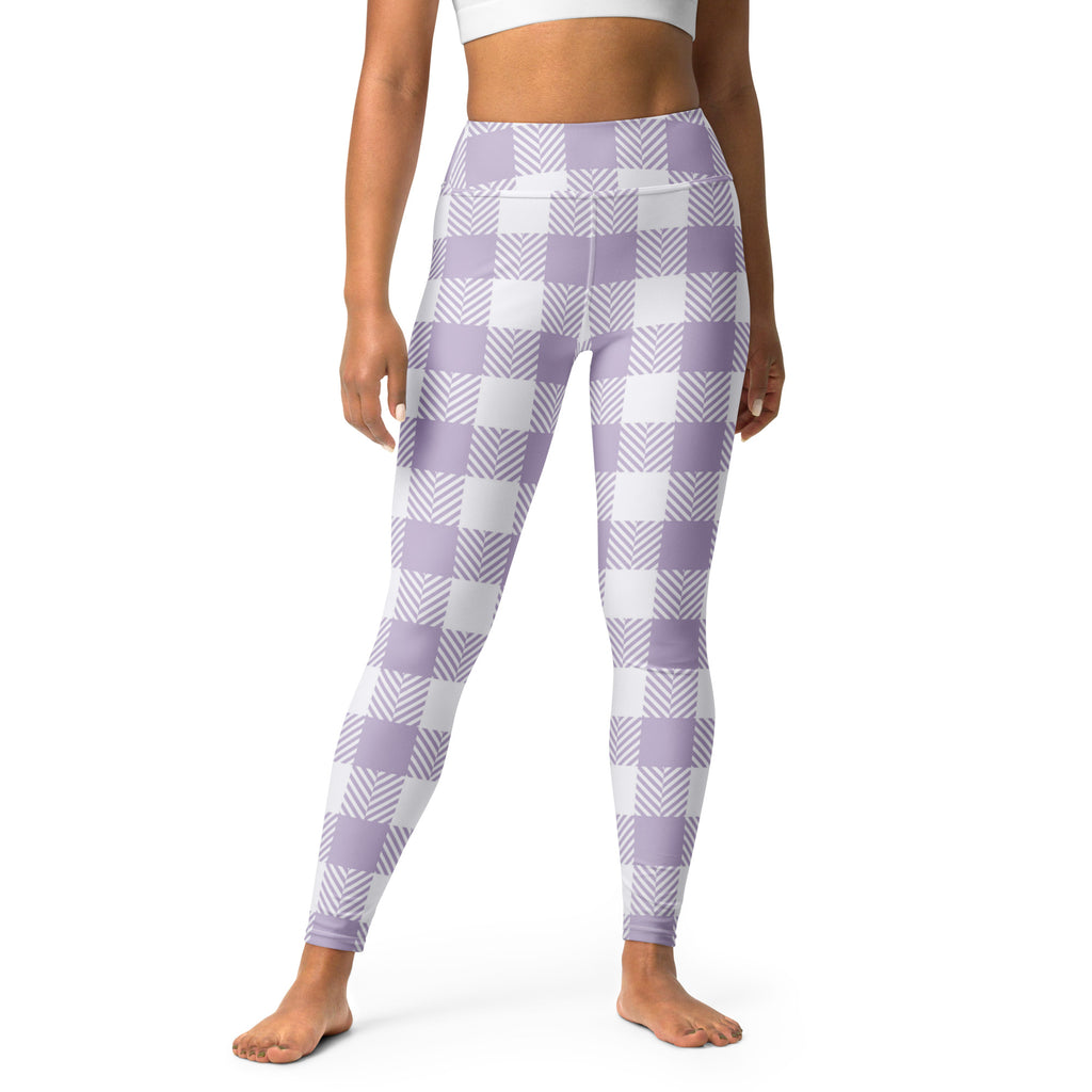 Women's Lavender Purple Plaid Buttery Soft Yoga Leggings - Quick Drying, High Waisted Comfort