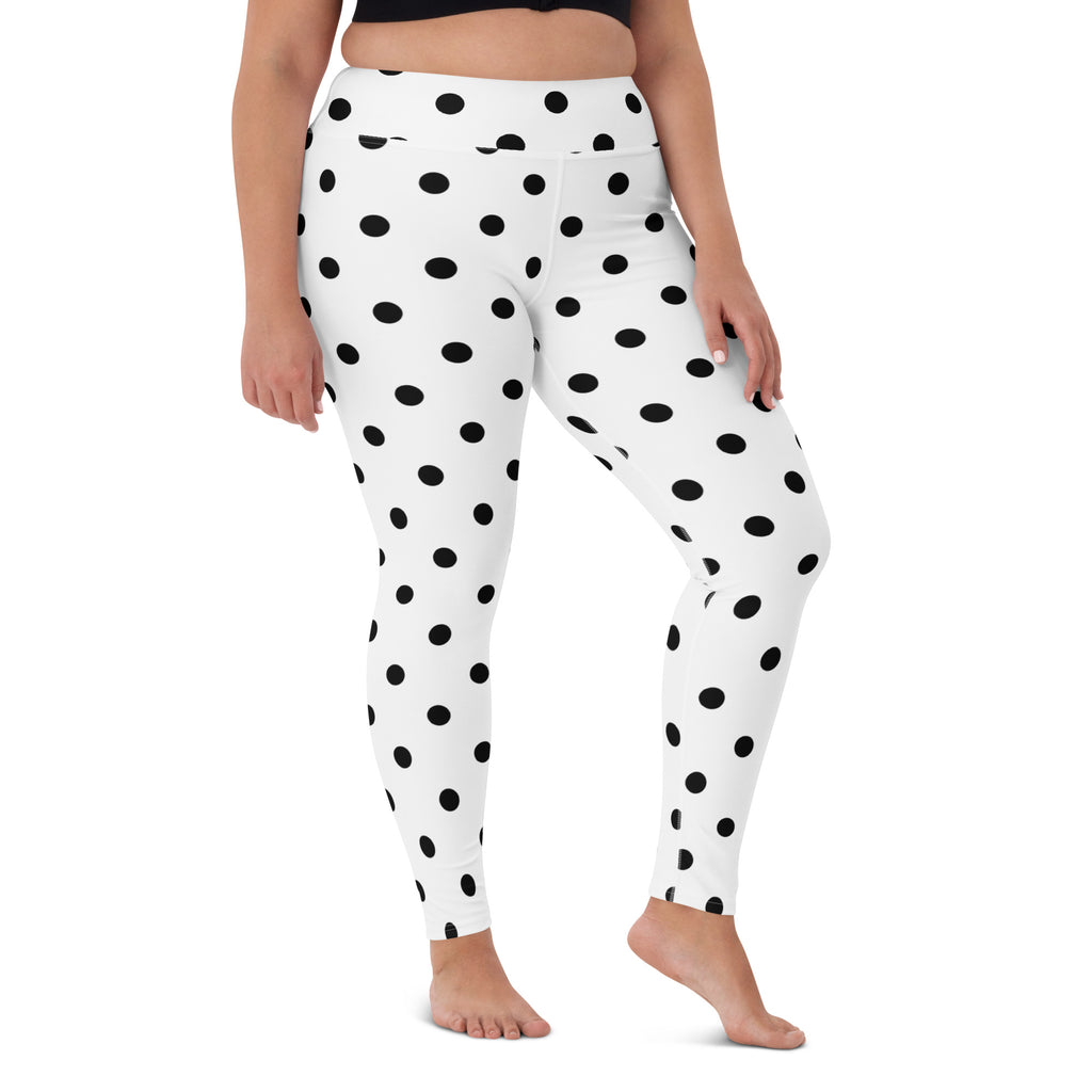 Women's White Polka Dot Buttery Soft Yoga Leggings - Quick Drying, High Waisted Comfort
