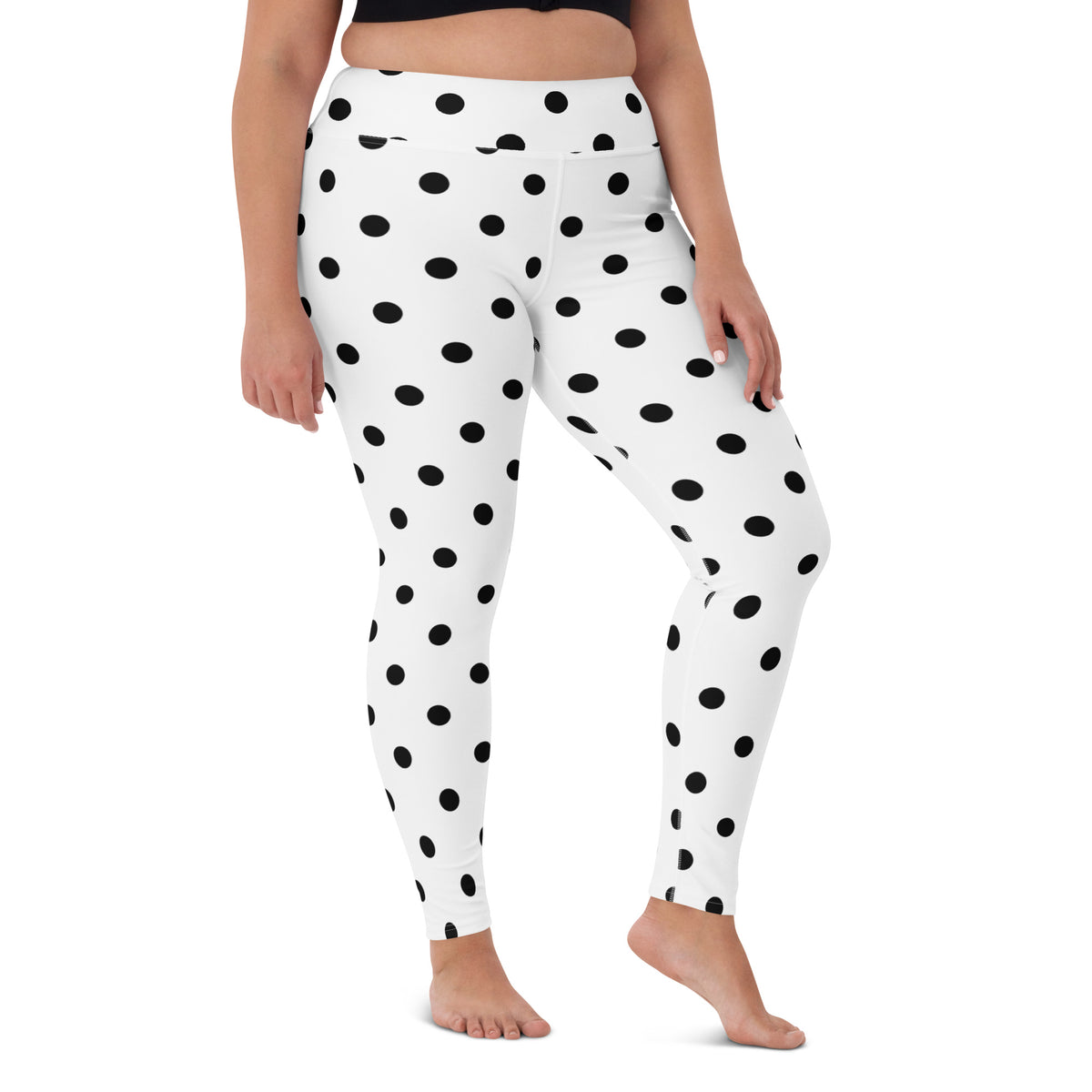 Women's White Polka Dot Buttery Soft Yoga Leggings - Quick Drying, High Waisted Comfort
