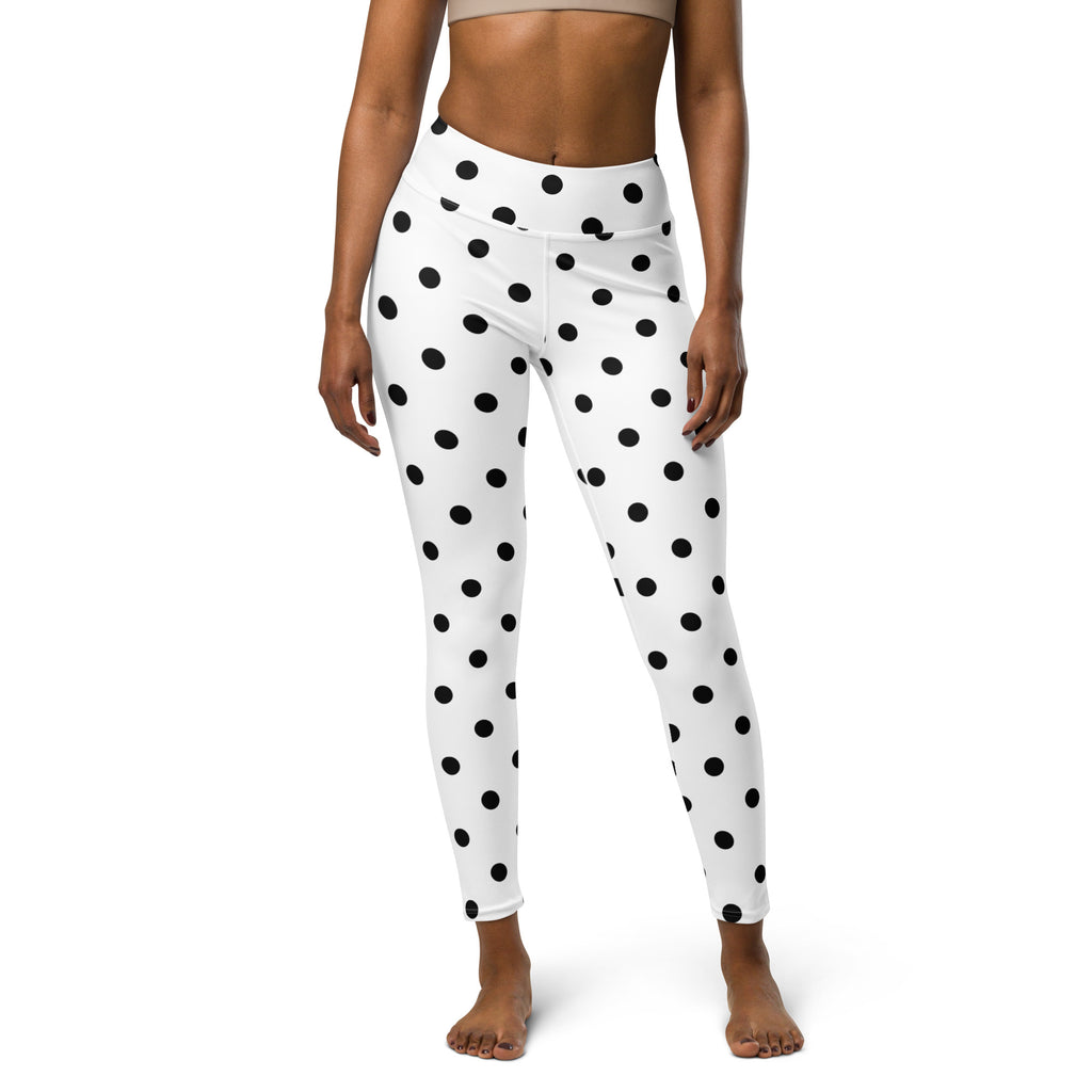 Women's White Polka Dot Buttery Soft Yoga Leggings - Quick Drying, High Waisted Comfort