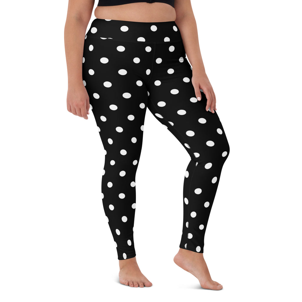 Women's Black Polka Dot Buttery Soft Yoga Leggings - Quick Drying, High Waisted Comfort