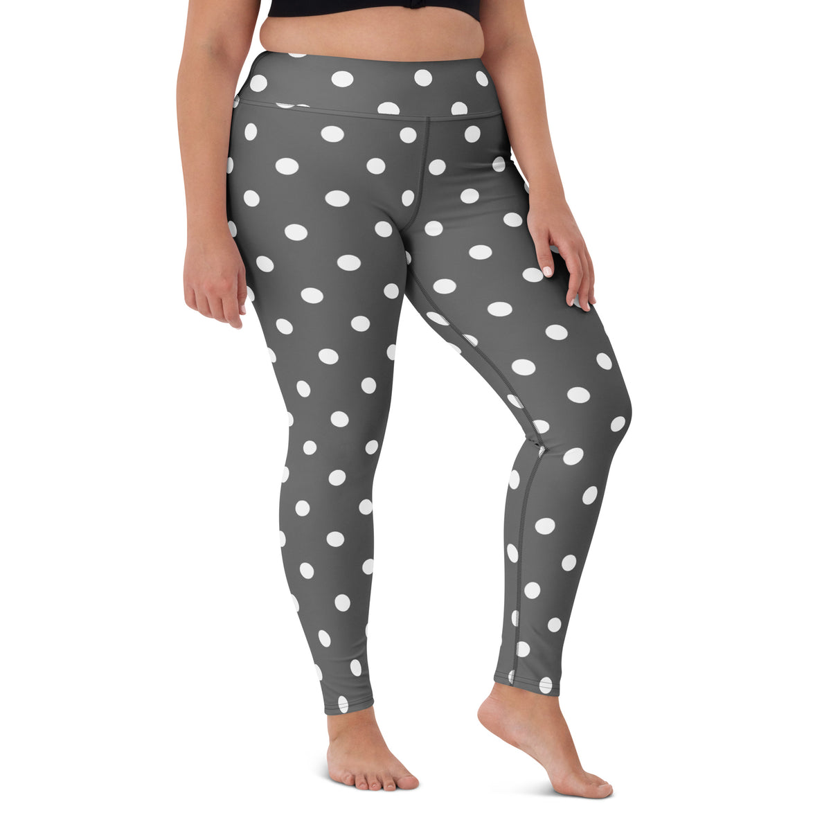 Women's Gray Polka Dot Buttery Soft Yoga Leggings - Quick Drying, High Waisted Comfort