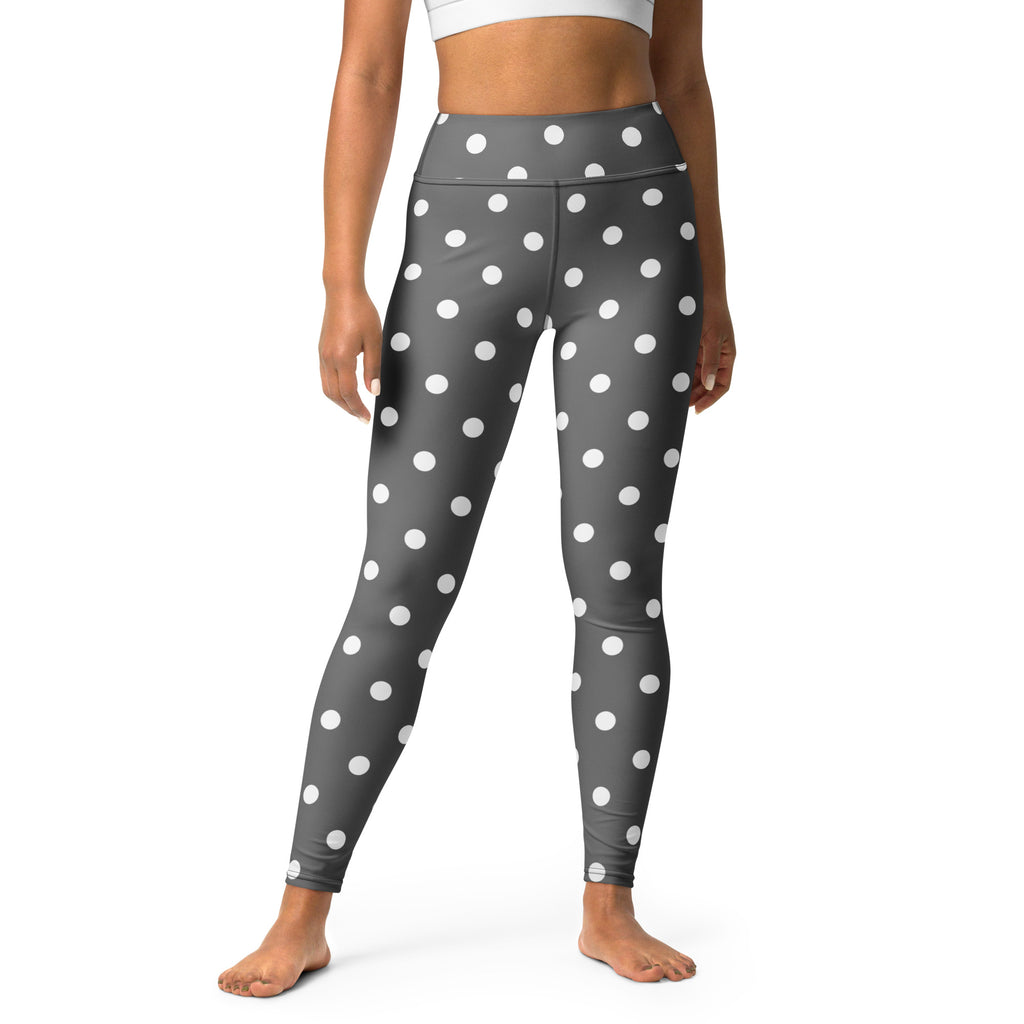 Women's Gray Polka Dot Buttery Soft Yoga Leggings - Quick Drying, High Waisted Comfort