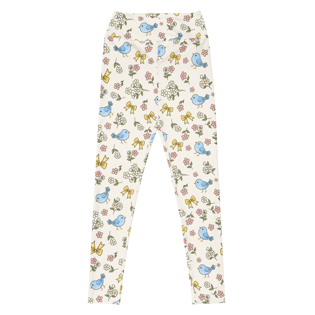 Women's Floral Blue Bird Buttery Soft Yoga Leggings - Quick Drying, High Waisted Comfort