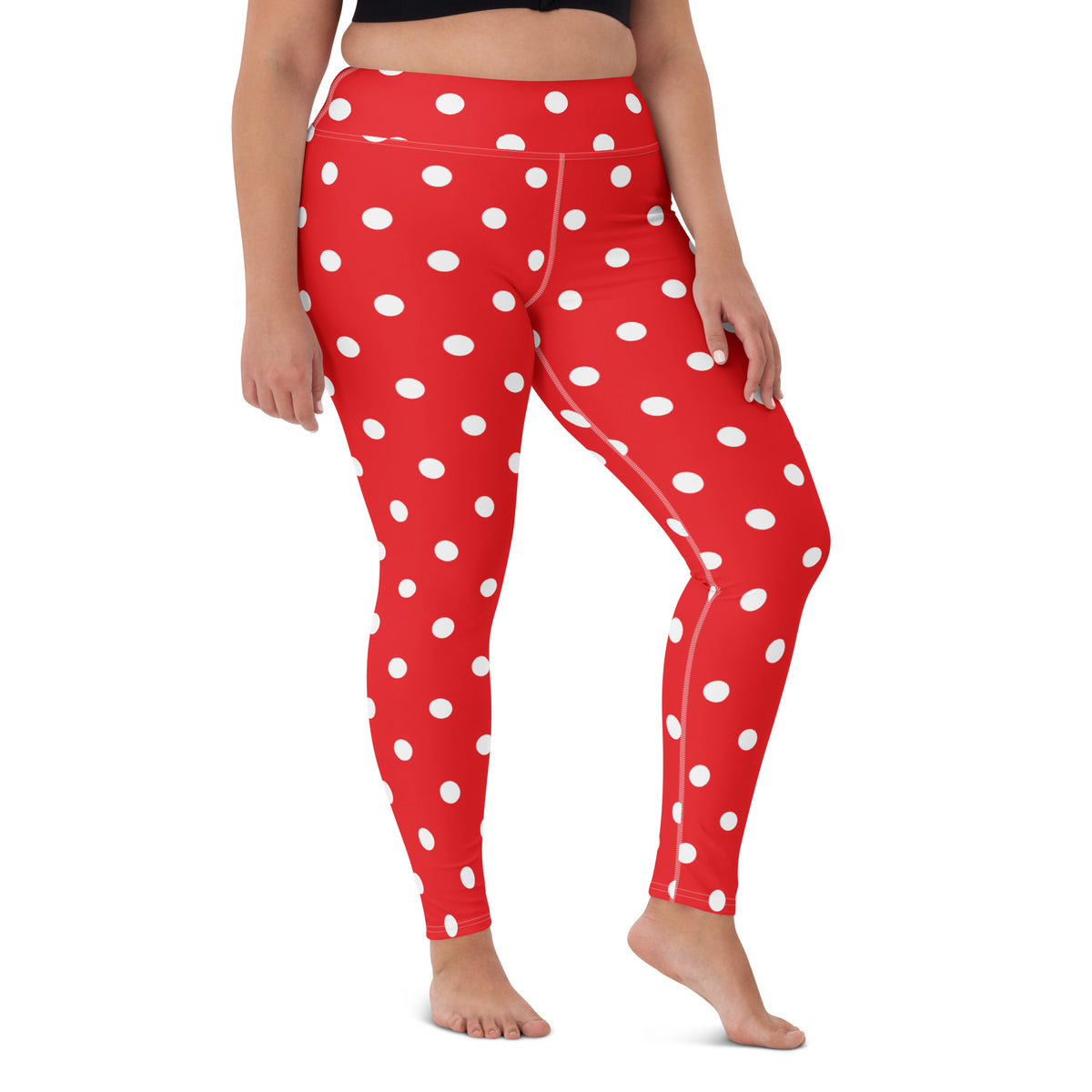 Women's Red Polka Dot Buttery Soft Yoga Leggings - Quick Drying, High Waisted Comfort