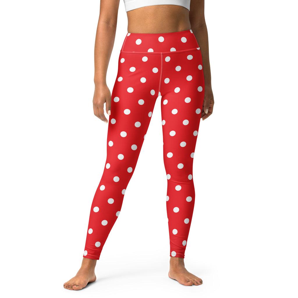 Women's Red Polka Dot Buttery Soft Yoga Leggings - Quick Drying, High Waisted Comfort