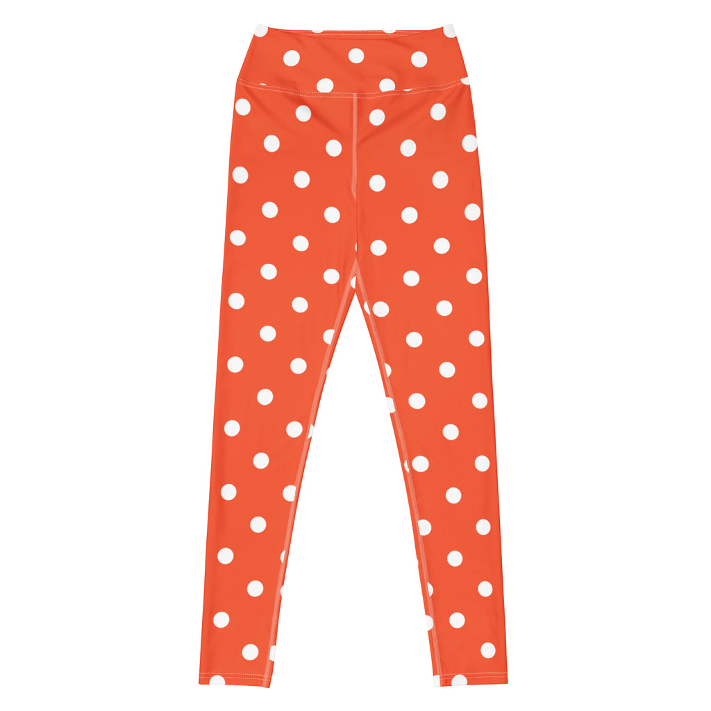 Women's Bright Orange Polka Dot Buttery Soft Yoga Leggings - Quick Drying, High Waisted Comfort