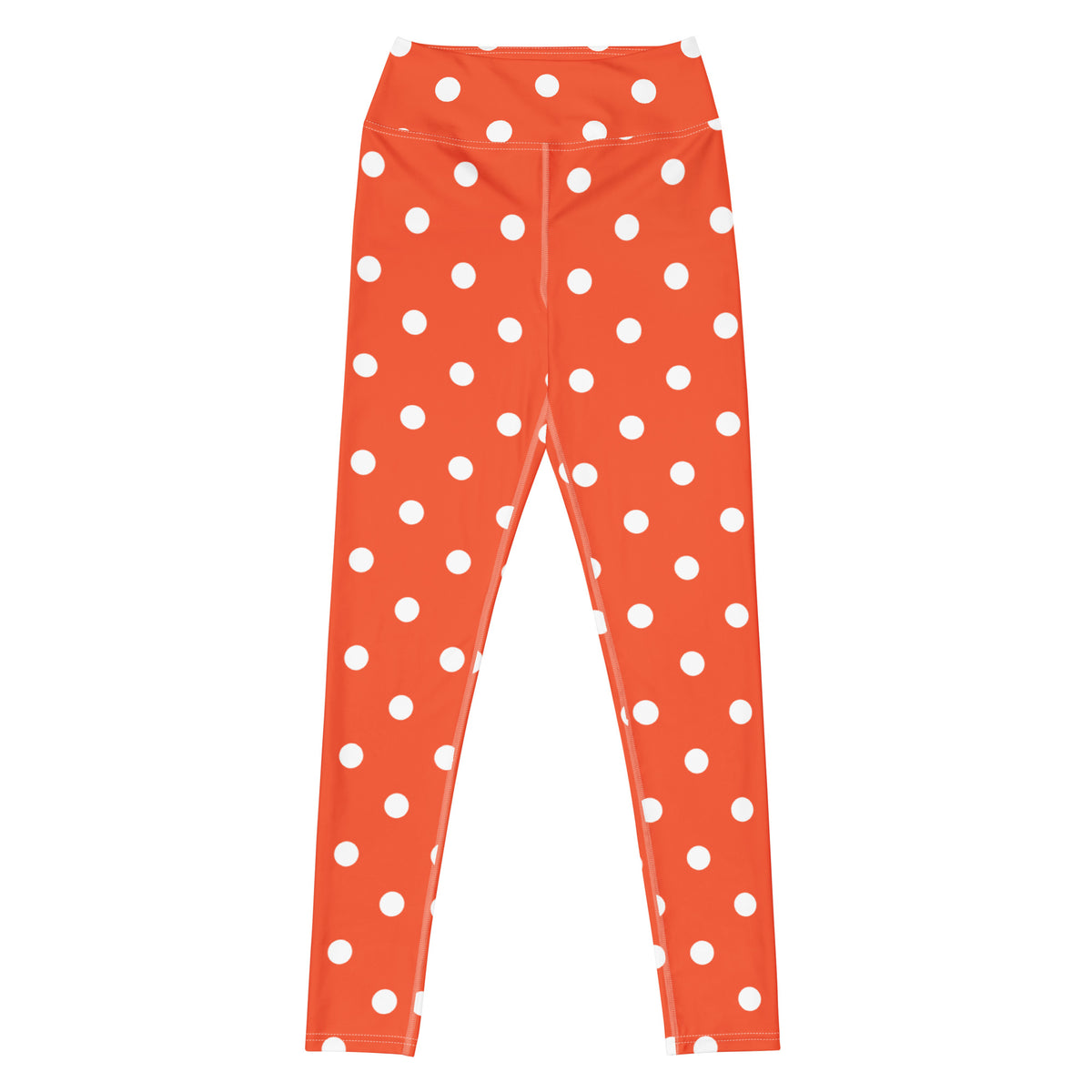Women's Bright Orange Polka Dot Buttery Soft Yoga Leggings - Quick Drying, High Waisted Comfort