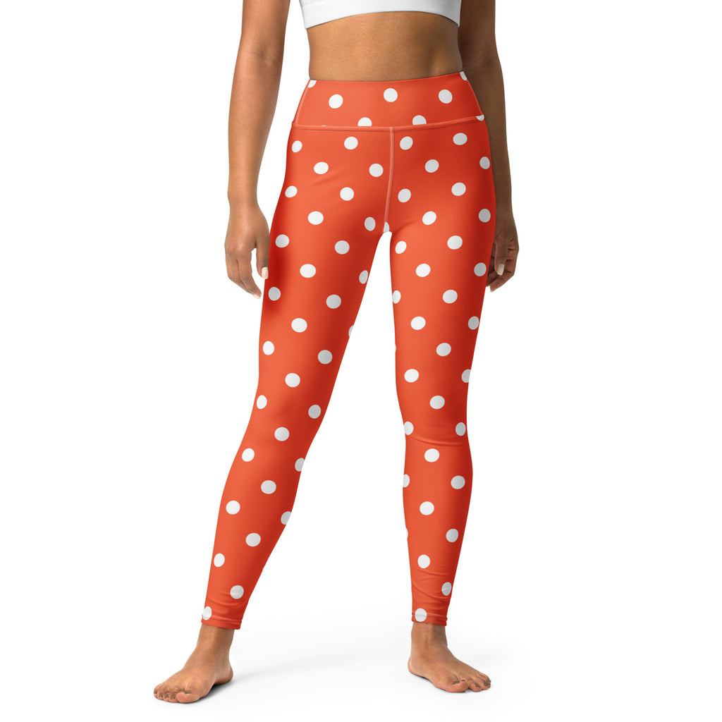 Women's Bright Orange Polka Dot Buttery Soft Yoga Leggings - Quick Drying, High Waisted Comfort