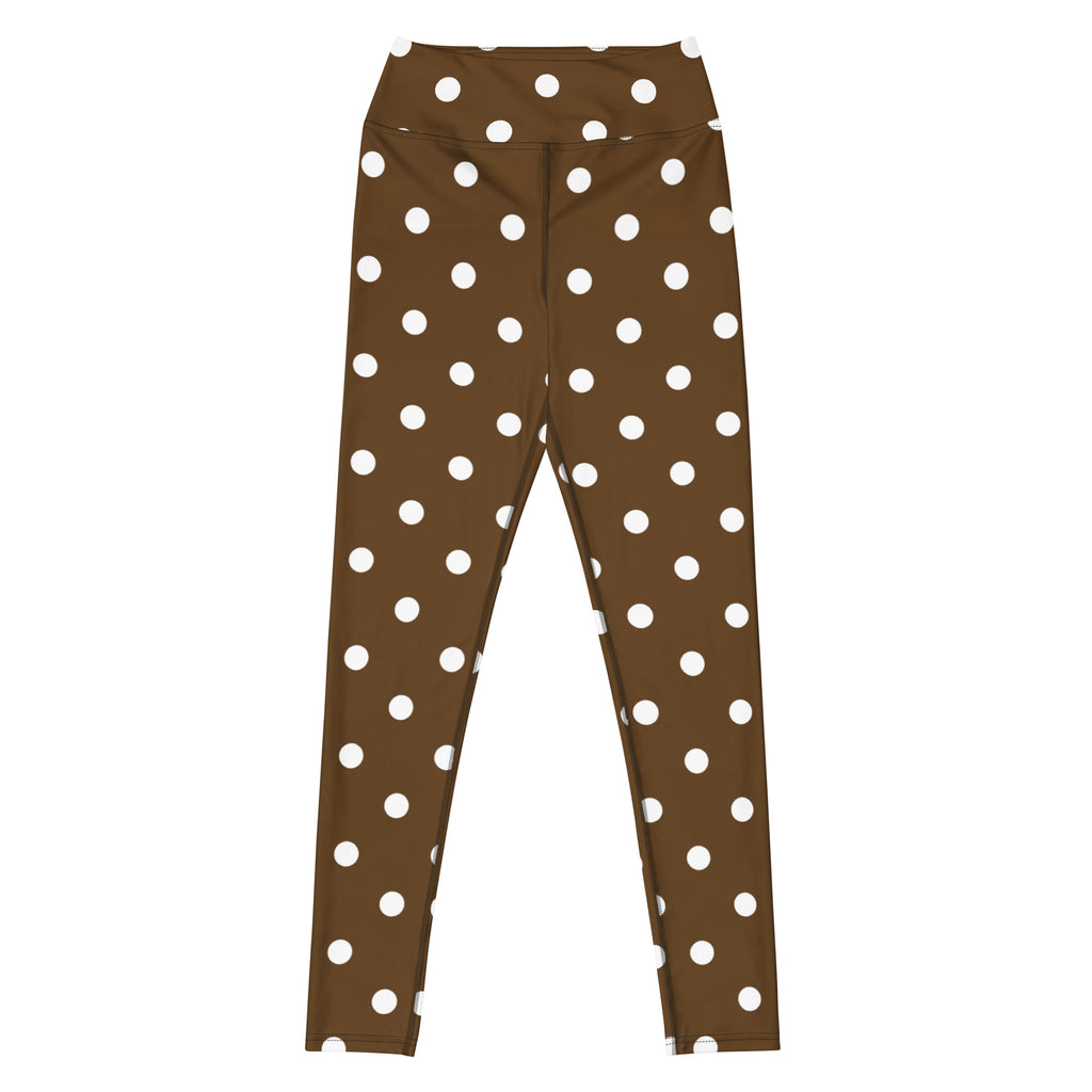 Women's Brown Polka Dot Buttery Soft Yoga Leggings - Quick Drying, High Waisted Comfort