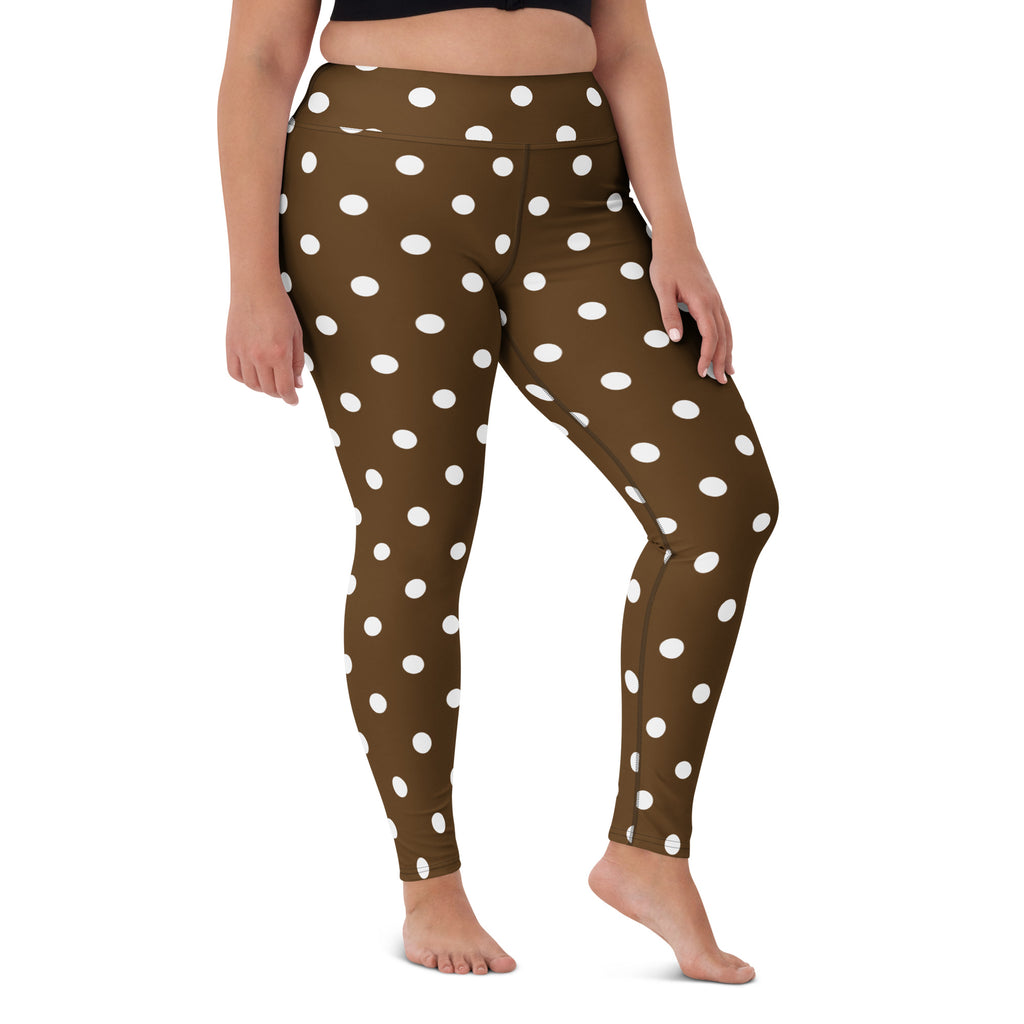 Women's Brown Polka Dot Buttery Soft Yoga Leggings - Quick Drying, High Waisted Comfort