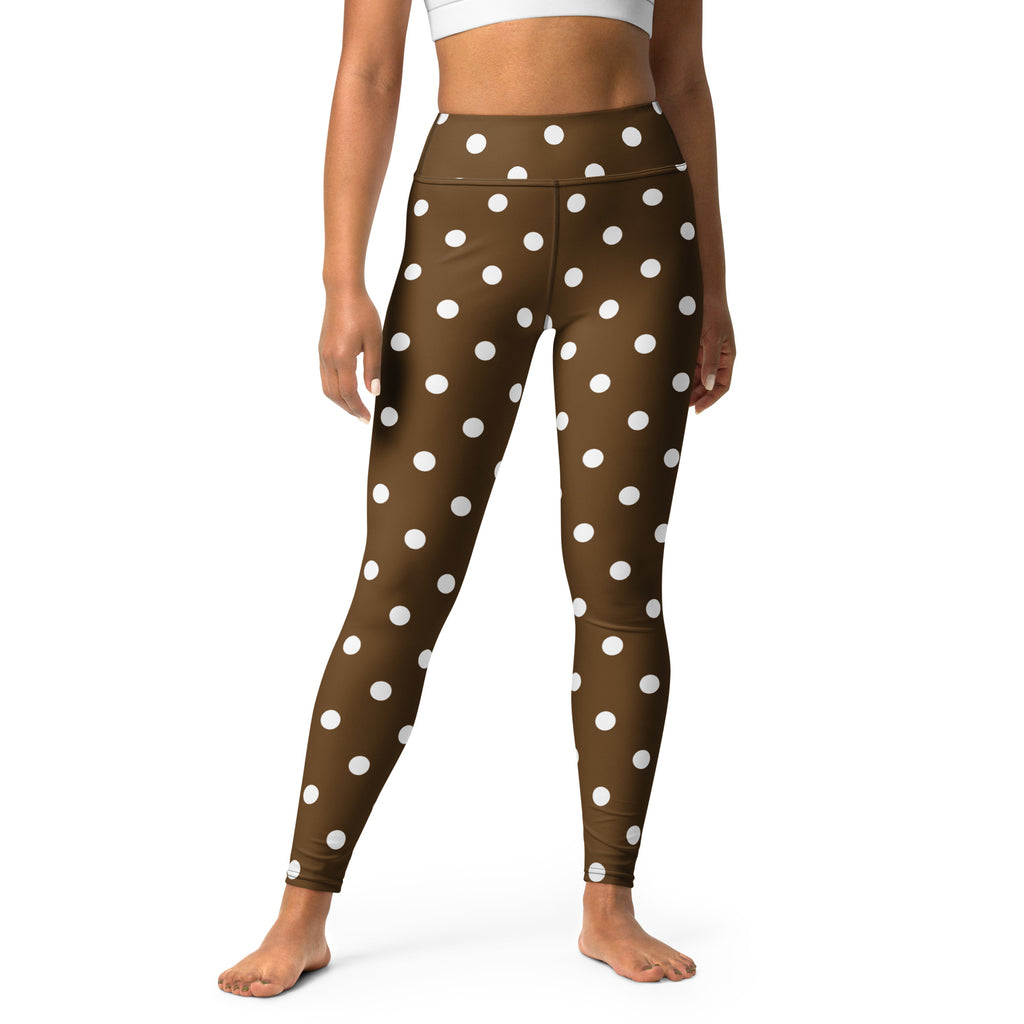 Women's Brown Polka Dot Buttery Soft Yoga Leggings - Quick Drying, High Waisted Comfort