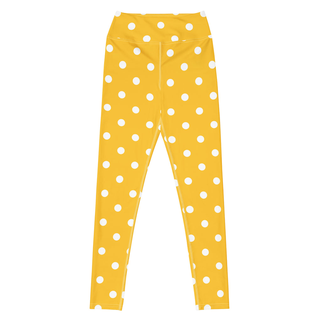 Women's Yellow Polka Dot Buttery Soft Yoga Leggings - Quick Drying, High Waisted Comfort