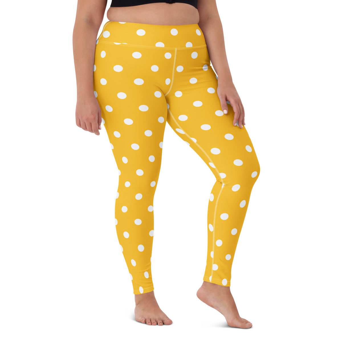 Women's Yellow Polka Dot Buttery Soft Yoga Leggings - Quick Drying, High Waisted Comfort