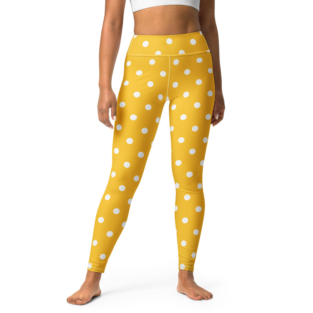 Women's Yellow Polka Dot Buttery Soft Yoga Leggings - Quick Drying, High Waisted Comfort