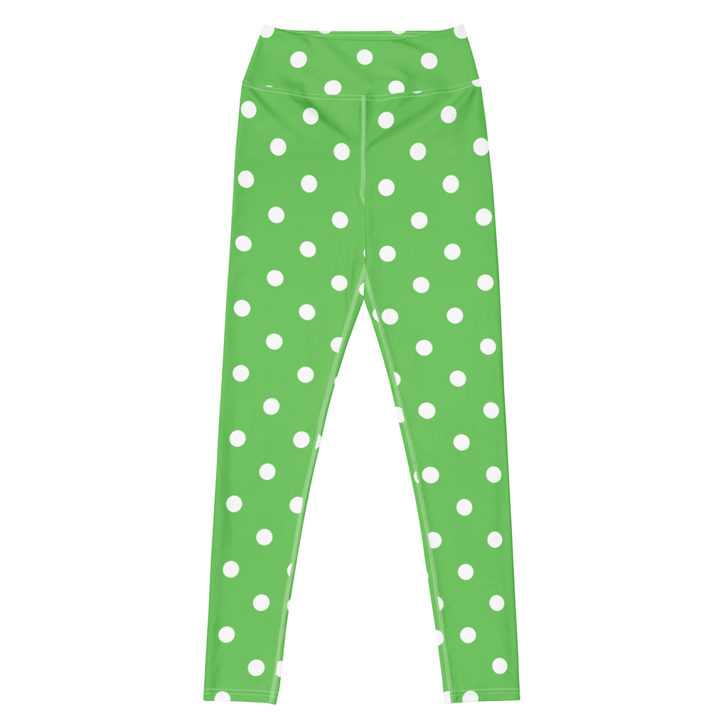 Women's Green Polka Dot Buttery Soft Yoga Leggings - Quick Drying, High Waisted Comfort