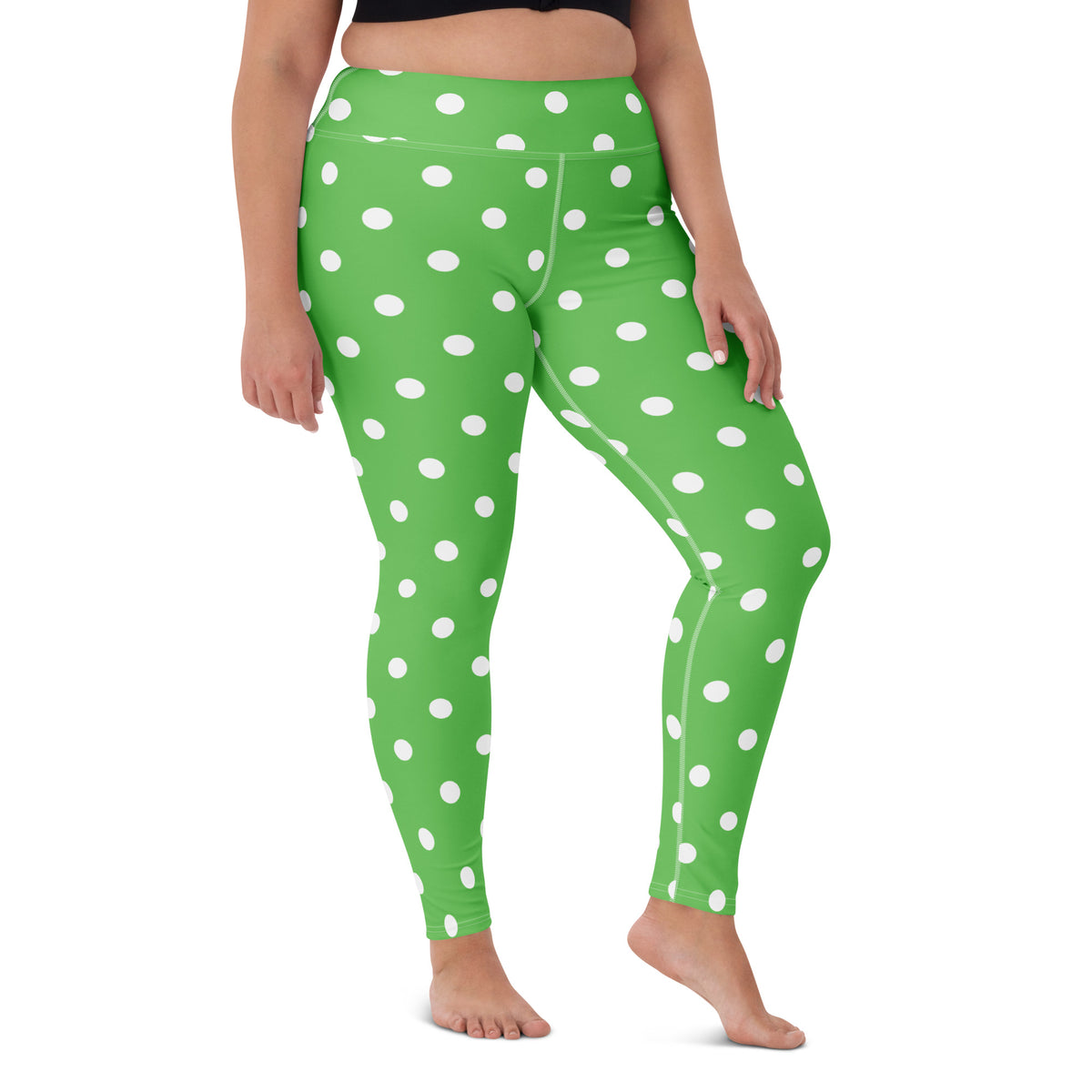 Women's Green Polka Dot Buttery Soft Yoga Leggings - Quick Drying, High Waisted Comfort