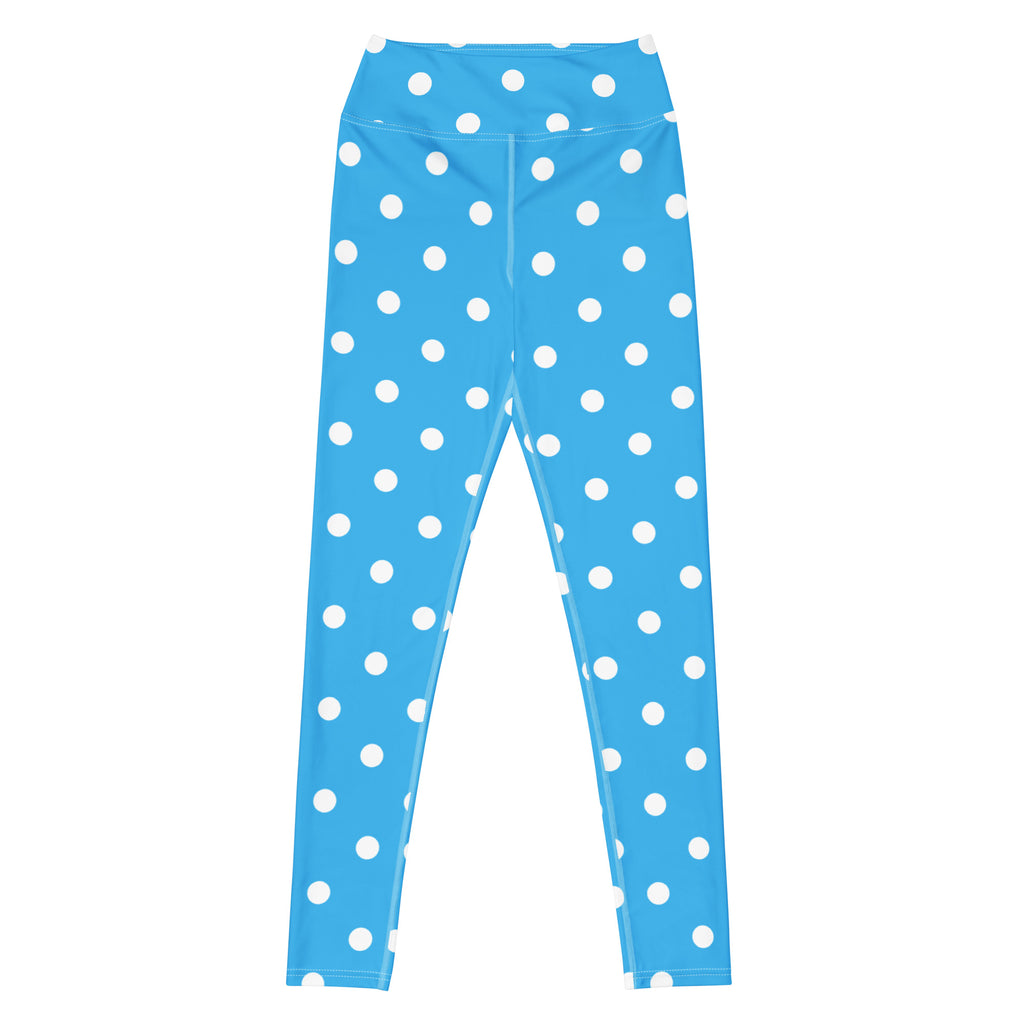Women's Bright Sky Blue Polka Dot Buttery Soft Yoga Leggings - Quick Drying, High Waisted Comfort