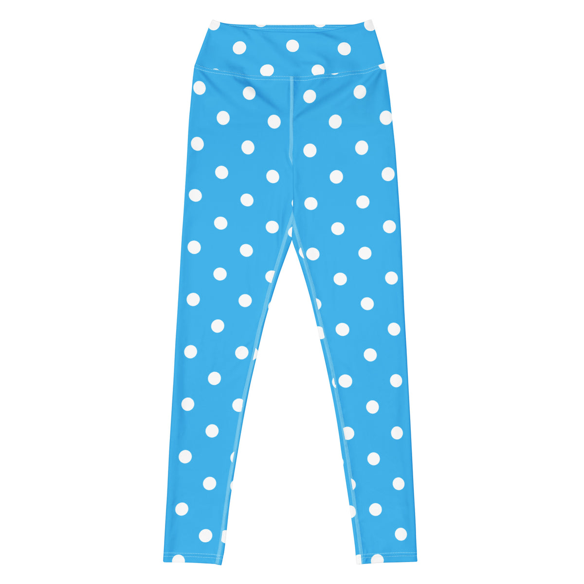 Women's Bright Sky Blue Polka Dot Buttery Soft Yoga Leggings - Quick Drying, High Waisted Comfort