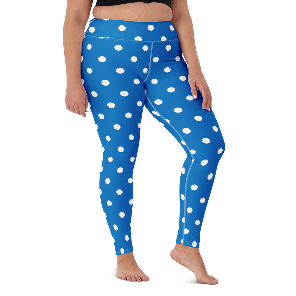 Women's Royal Blue Polka Dot Buttery Soft Yoga Leggings - Quick Drying, High Waisted Comfort