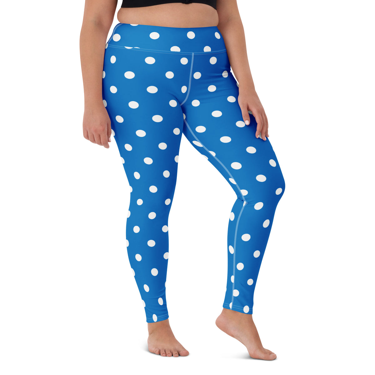 Women's Royal Blue Polka Dot Buttery Soft Yoga Leggings - Quick Drying, High Waisted Comfort
