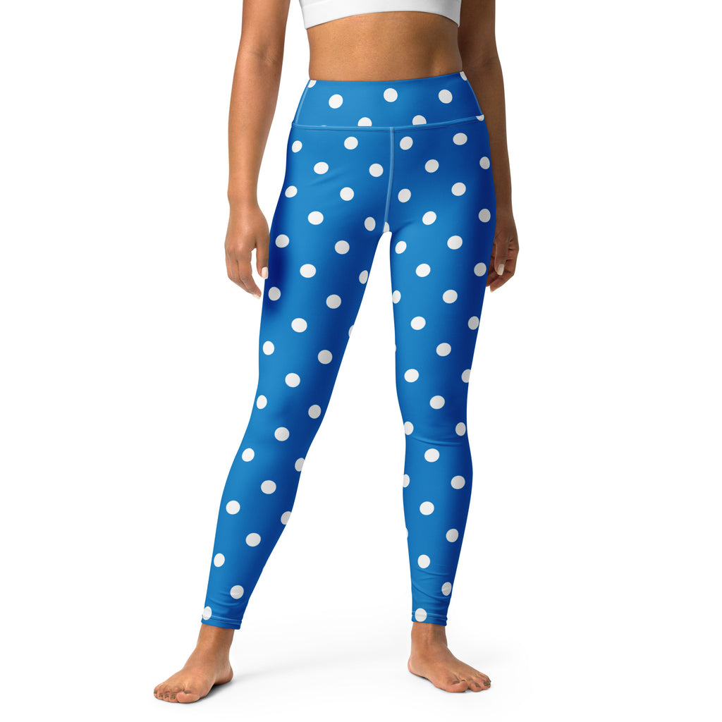 Women's Royal Blue Polka Dot Buttery Soft Yoga Leggings - Quick Drying, High Waisted Comfort