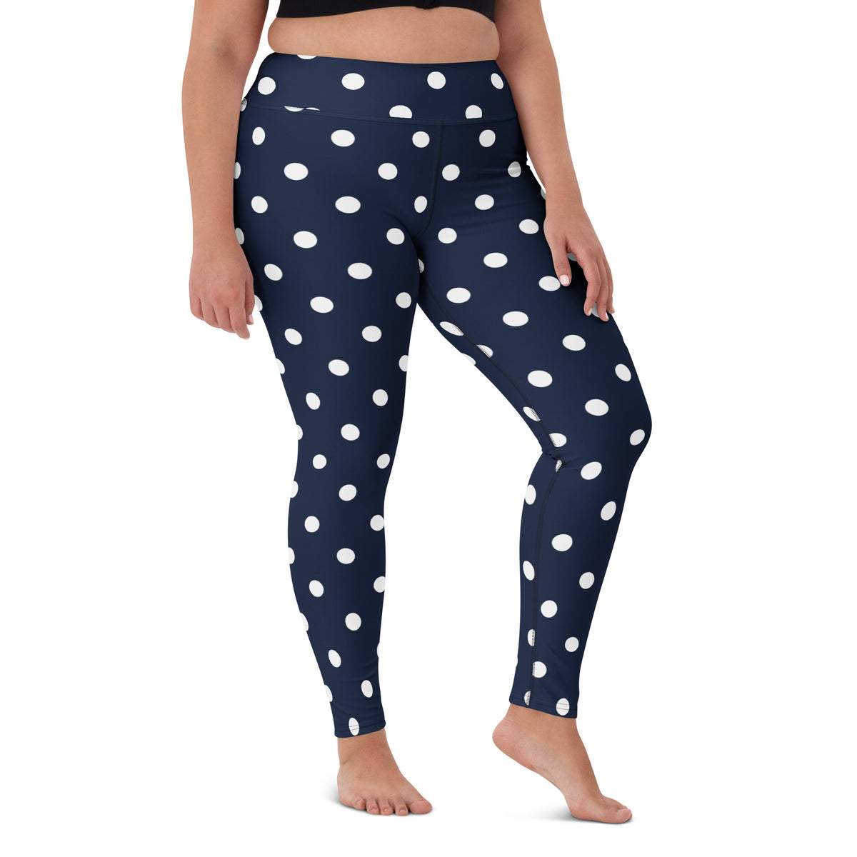Women's Navy Blue Polka Dot Buttery Soft Yoga Leggings - Quick Drying, High Waisted Comfort
