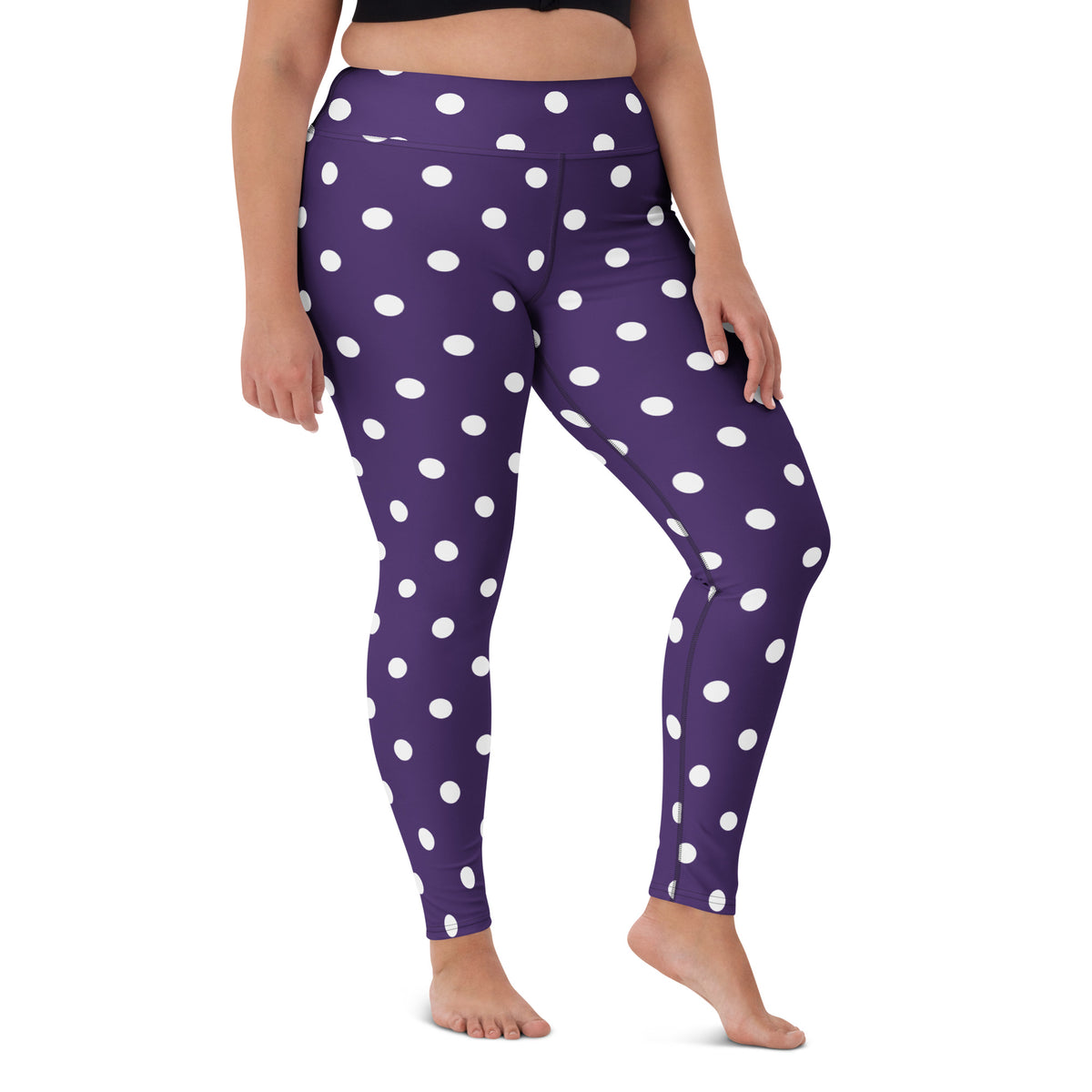 Women's Dark Purple Polka Dot Buttery Soft Yoga Leggings - Quick Drying, High Waisted Comfort