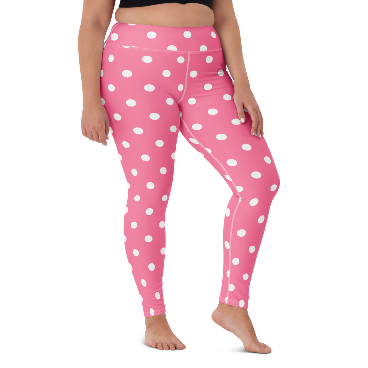 Women's Pink Polka Dot Buttery Soft Yoga Leggings - Quick Drying, High Waisted Comfort