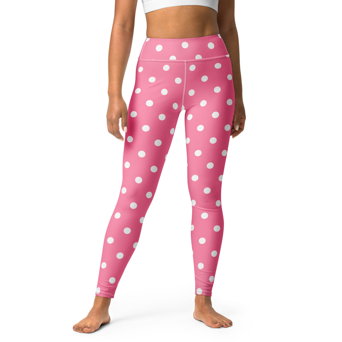Women's Pink Polka Dot Buttery Soft Yoga Leggings - Quick Drying, High Waisted Comfort