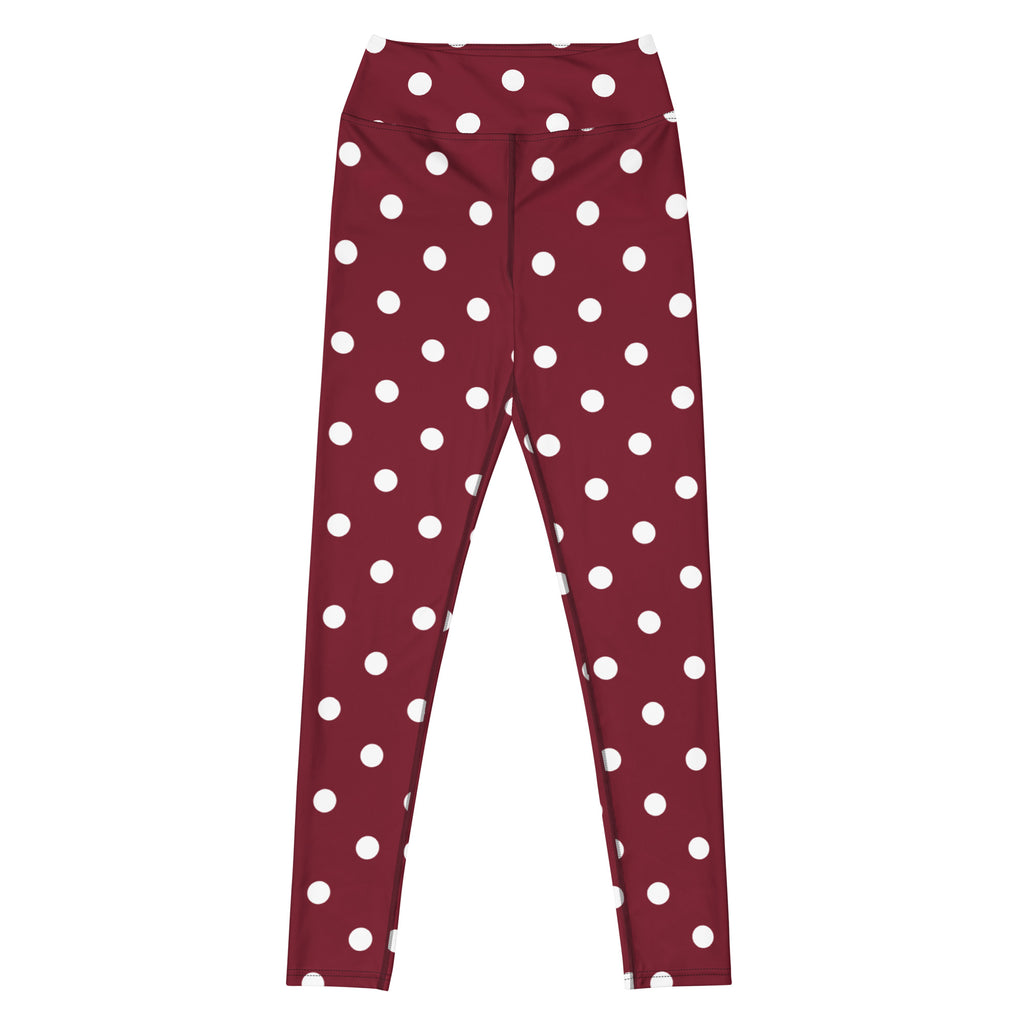 Women's Burgundy Polka Dot Buttery Soft Yoga Leggings - Quick Drying, High Waisted Comfort