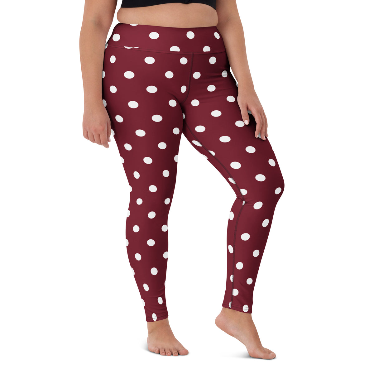 Women's Burgundy Polka Dot Buttery Soft Yoga Leggings - Quick Drying, High Waisted Comfort