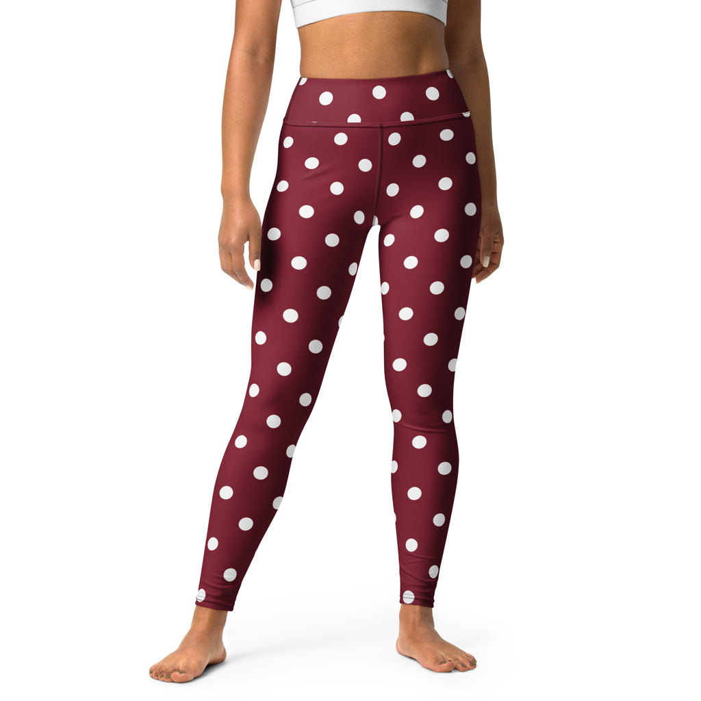 Women's Burgundy Polka Dot Buttery Soft Yoga Leggings - Quick Drying, High Waisted Comfort