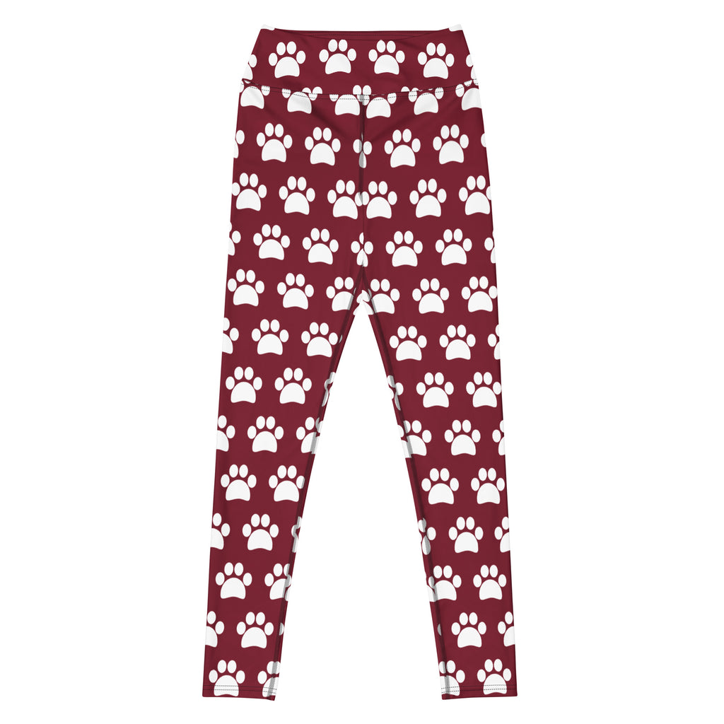 Women's Burgundy Paw Print Buttery Soft Yoga Leggings - Quick Drying, High Waisted Comfort