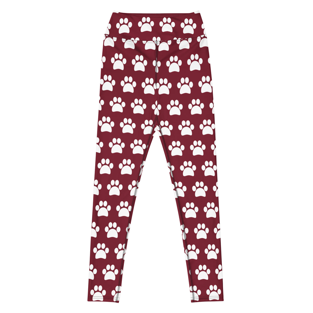 Women's Burgundy Paw Print Buttery Soft Yoga Leggings - Quick Drying, High Waisted Comfort