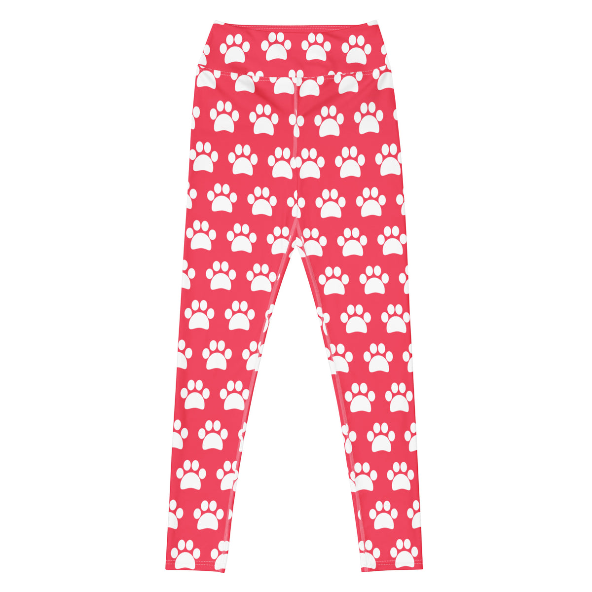 Women's Bright Pink Paw Print Buttery Soft Yoga Leggings - Quick Drying, High Waisted Comfort