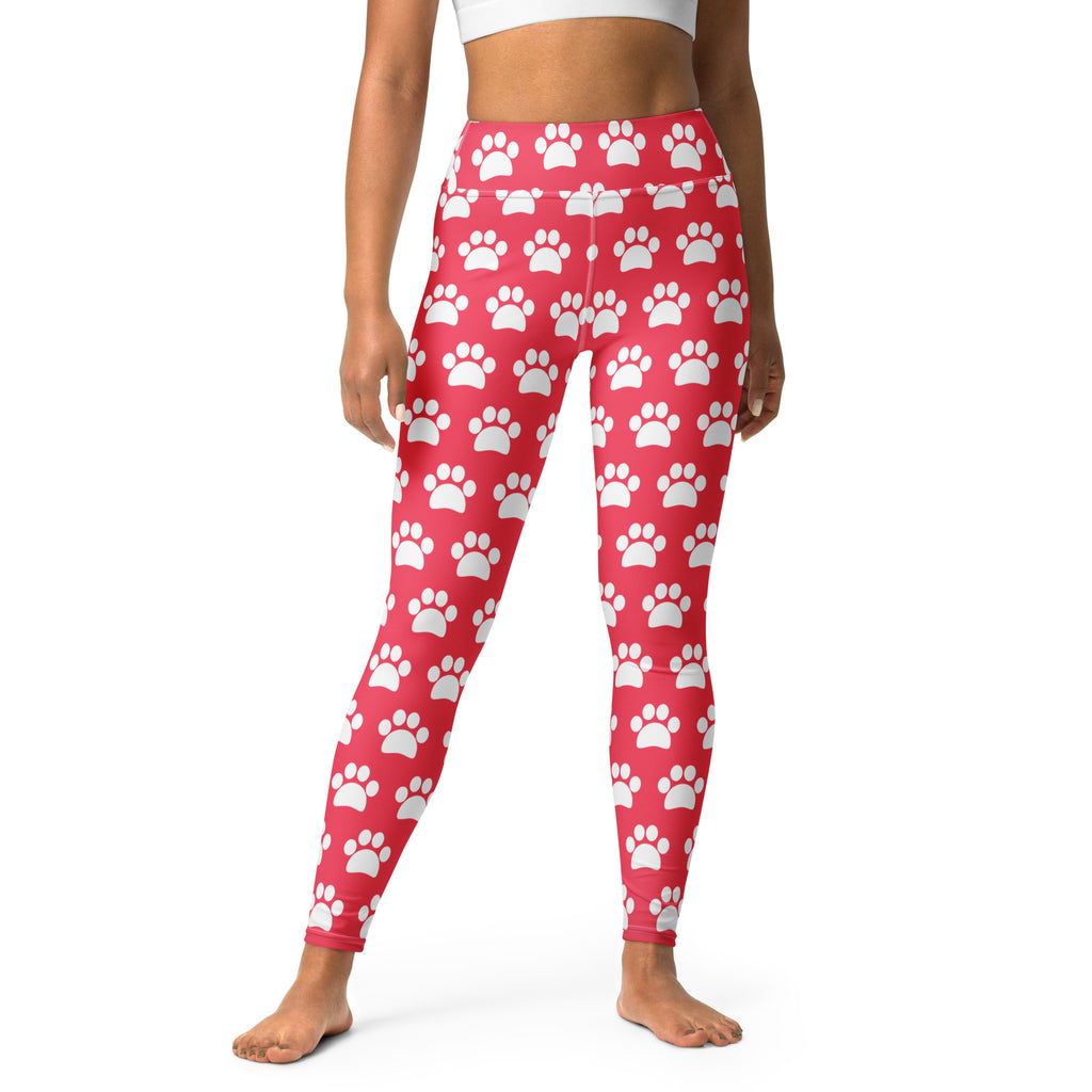 Women's Bright Pink Paw Print Buttery Soft Yoga Leggings - Quick Drying, High Waisted Comfort