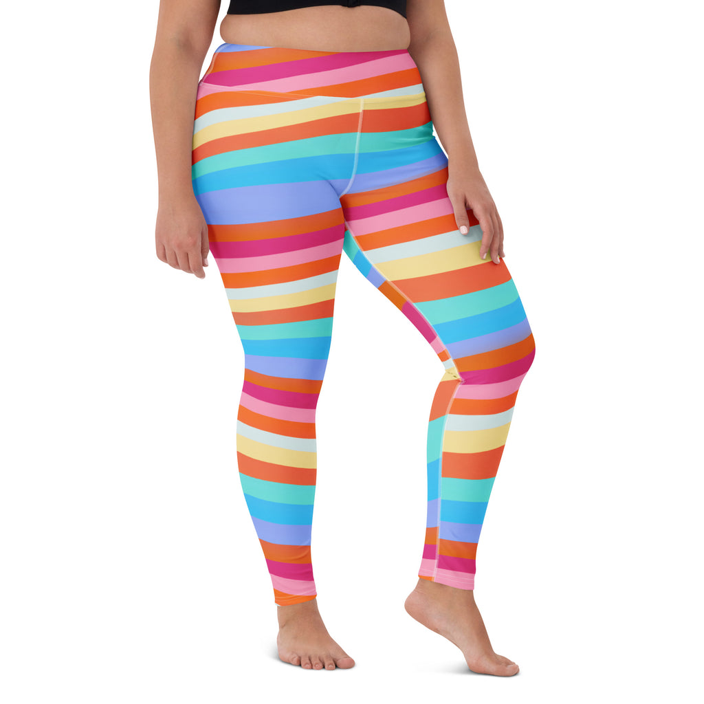 Women's Sand Rainbow Stripe Buttery Soft Yoga Leggings - Quick Drying, High Waisted Comfort